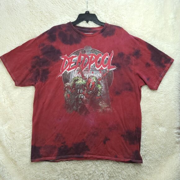 FLAWS Marvel Deadpool Shirt Mens XL Red Graphic Short Sleeve Crew Neck Cotton - Picture 1 of 8